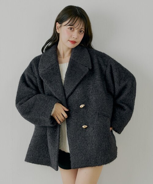 Chico（チコ） コート アウター 金釦シャギールーズコート レディース