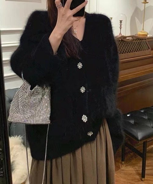 Diosfront カーディガン Vネックシャギーニットカーディガン