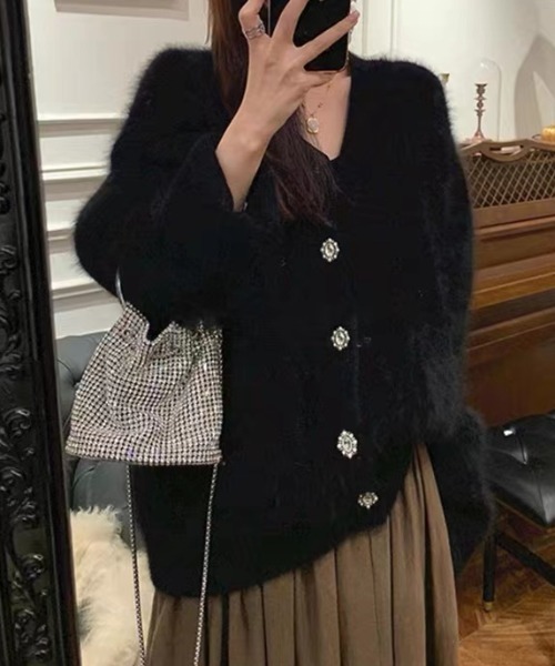 Diosfront カーディガン Vネックシャギーニットカーディガン