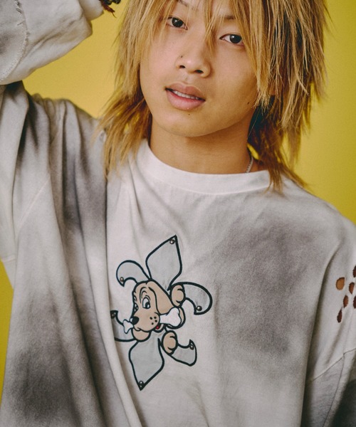 GALFY（ガルフィー） tシャツ 「GALFY」ぼろぼろロゴ百合の紋ロンTee