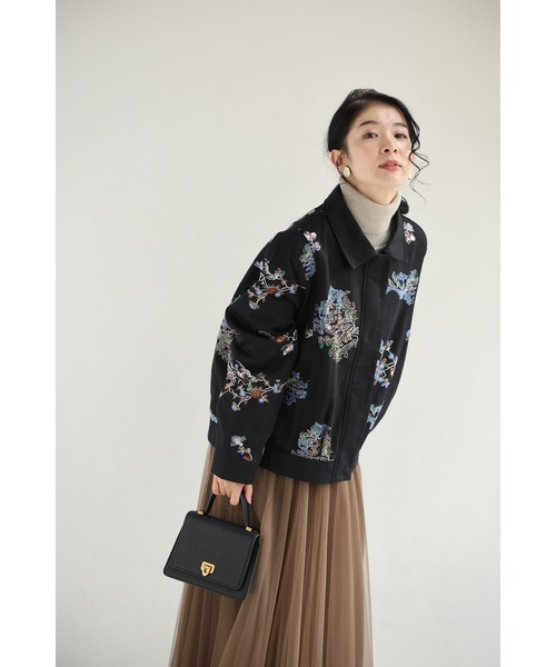 cawaii コート アウター （黒）スパンコール煌めくシノワズリな花柄