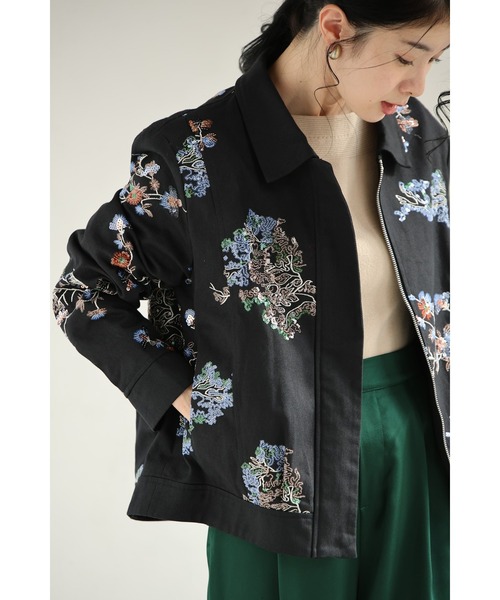 cawaii コート アウター （黒）スパンコール煌めくシノワズリな花柄