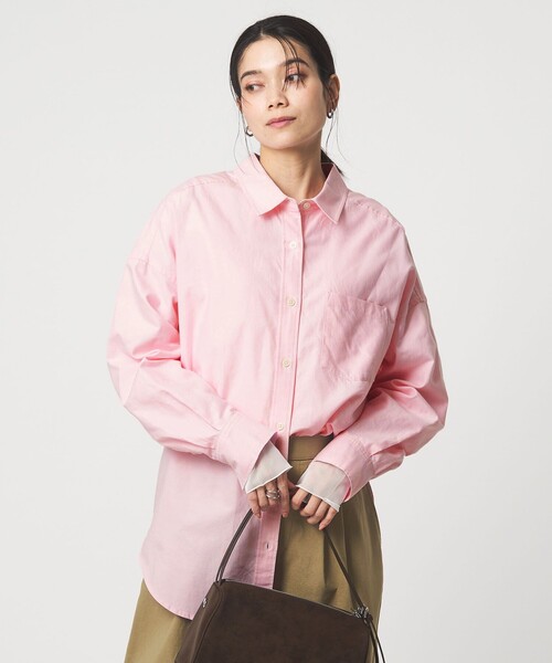 YUKI SHIMANE / ユキシマネ | 2021SS | Stay Lazy Cotton mix shirt オーバーサイズシャツ | ピンク | レディース green label relaxing（グリーンレーベルリラクシング） ブラウス