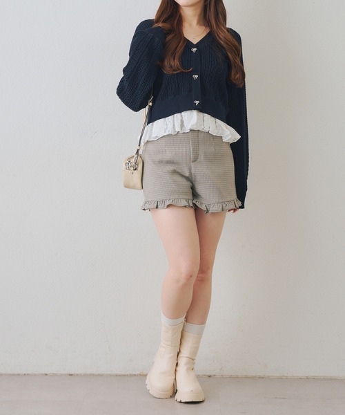 AD2024 25SS ジップフリルパンツ continuer de NICE CLAUP パンツ 「2026SS」裾フリルショートパンツ