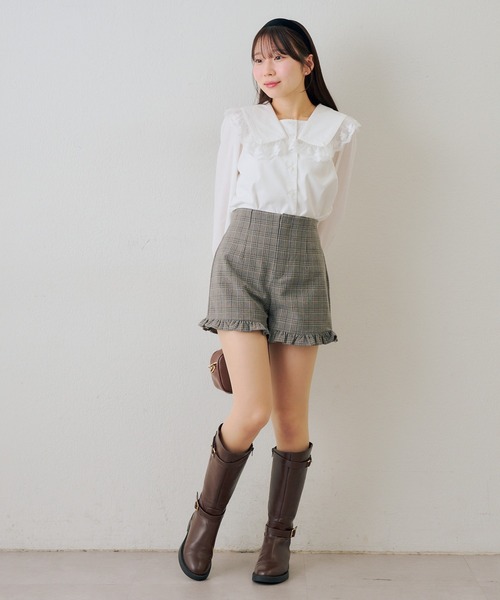 La Chapelle、フリル、半袖シャツ、ショートパンツセット、ジュアルパンツ フリルハート ショートパンツセットアップ＊L-45 | Lis
