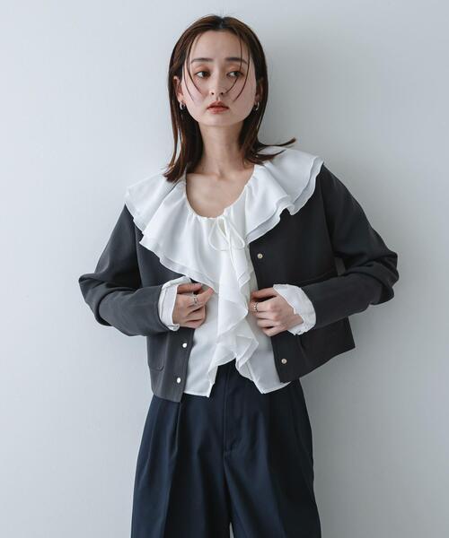 ポケットビジューラッフルブラウス tocco closet（トッコ クローゼット） ブラウス シャツ ラッフルフリル