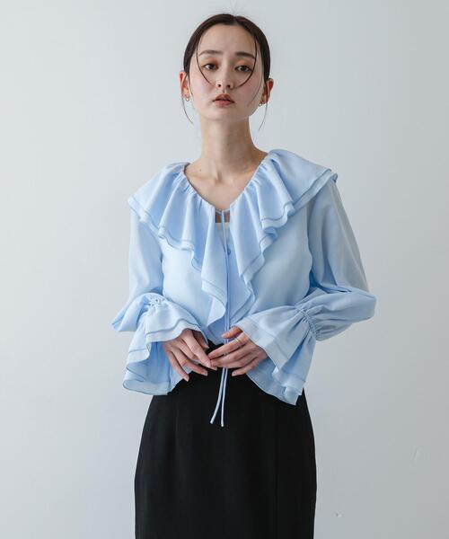 ポケットビジューラッフルブラウス tocco closet（トッコ クローゼット） ブラウス シャツ ラッフルフリル