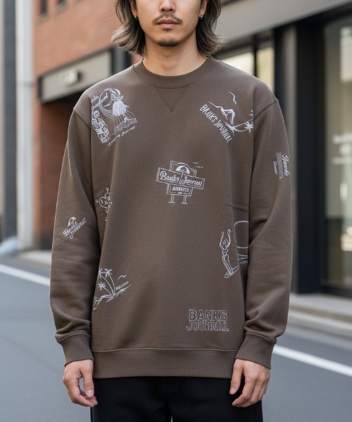 【未使用】BANKS バンクス HEART RINGS FLEECE トレーナー ロゴ プリント M スモーク ブルー AFL0231 メンズ 未使用】BANKS バンクス HEART RINGS FLEECE トレーナー ロゴ プリント