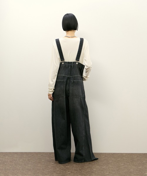 美品 アダムエロぺ 麻デニムサロペット オーバーオール ネイビー ADAM ET ROPE'（アダムエロペ） サロペット オーバーオール