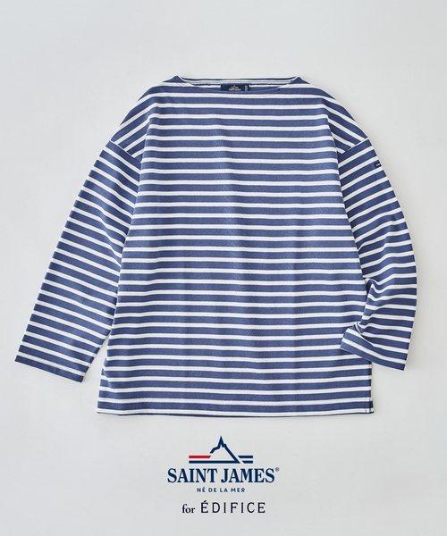 美品 SAINT JAMES ルーズ ウェッソン T4 M 白青 ボーダー SAINT JAMES（セントジェームス） tシャツ 別注 ウエッソン ルーズ