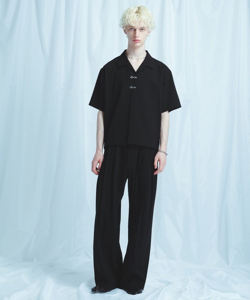 HARE センタースリットトラウザー ブラック Sサイズ HARE（ハレ） スラックス 「SET UP対応 接触冷感」ディープタック