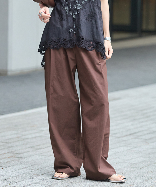 ワイドパンツ パンツ 「追加3」「撥水/接触冷感/洗える/UVカット」リネンナイロンストレッチワイドパンツ レディースの画像