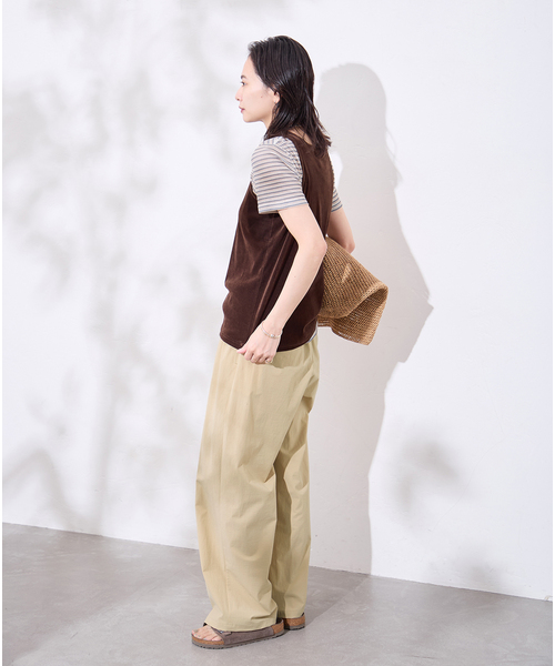 ワイドパンツ パンツ 「追加3」「撥水/接触冷感/洗える/UVカット」リネンナイロンストレッチワイドパンツ レディースの画像