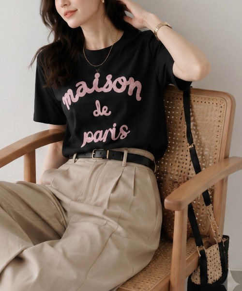 カラフル刺繍 ロゴTシャツ M ブラック 美品 sakishimatokyo tシャツ 立体ロゴ/チェーン刺繍Tee/Tシャツ レディース