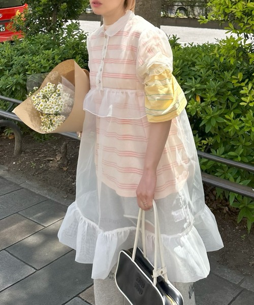 Alley Tokyo ワンピース 半袖 シアーいろんなボタンフリフリワンピ