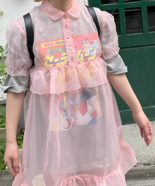 Alley Tokyo ワンピース 半袖 シアーいろんなボタンフリフリワンピ