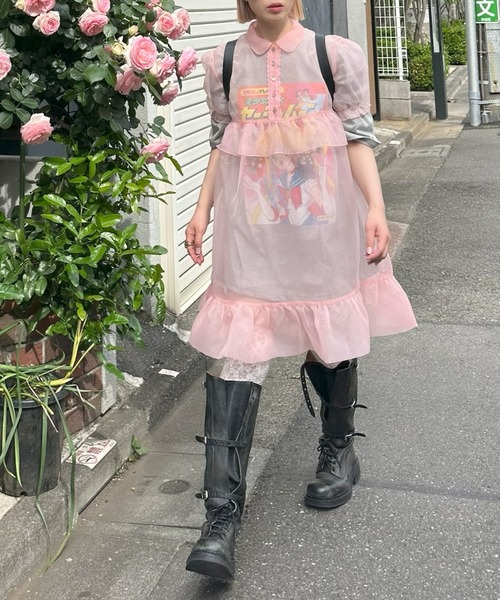 Alley Tokyo ワンピース 半袖 シアーいろんなボタンフリフリワンピ