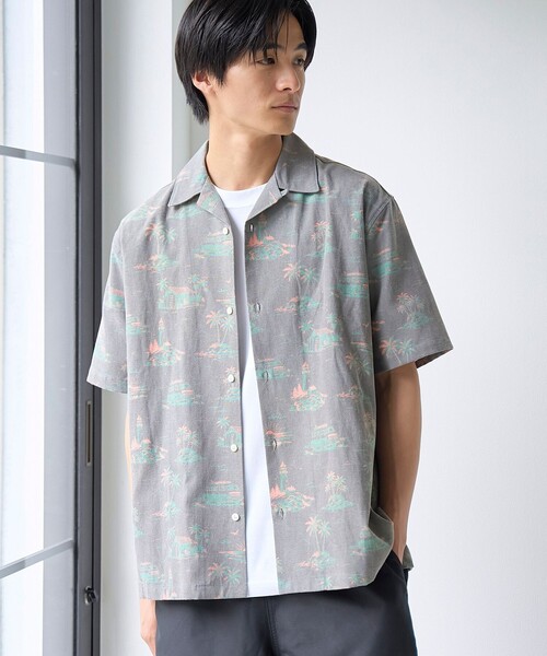 coen（コーエン） シャツ 半袖 ヴィンテージライク総柄半袖シャツ