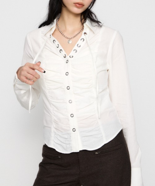 ブラウス シャツ V  NECK GATHER シャツ レディース | LAGUA GEM | 01