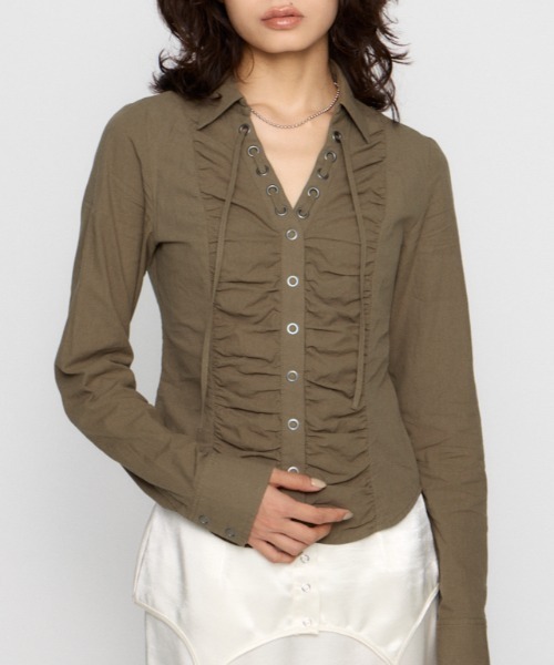 ブラウス シャツ V  NECK GATHER シャツ レディース | LAGUA GEM