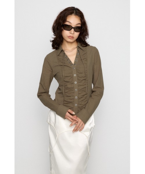 ブラウス シャツ V  NECK GATHER シャツ レディース | LAGUA GEM | 08
