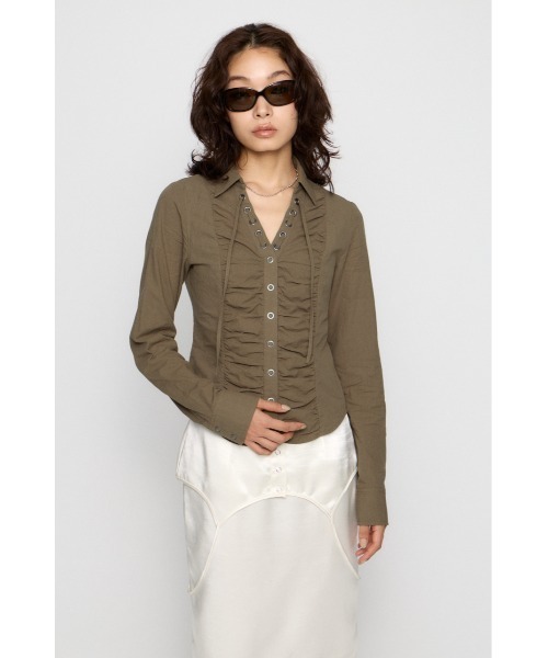 ブラウス シャツ V  NECK GATHER シャツ レディース | LAGUA GEM | 09