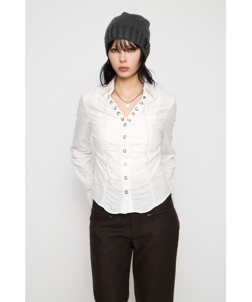 ブラウス シャツ V  NECK GATHER シャツ レディース | LAGUA GEM | 12