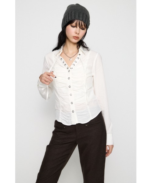 ブラウス シャツ V  NECK GATHER シャツ レディース | LAGUA GEM | 13