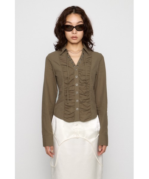 ブラウス シャツ V  NECK GATHER シャツ レディース | LAGUA GEM | 07