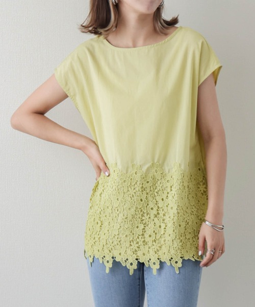 SUGAR BISKET tシャツ 花柄レースフレンチスリーブトップス