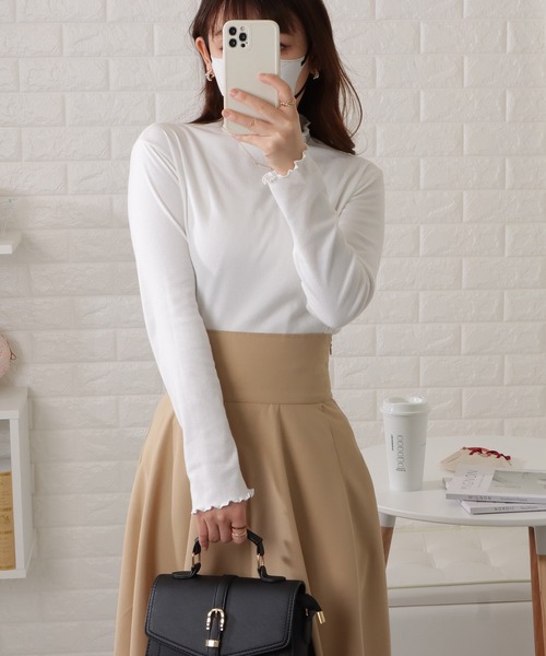 DAYRA tシャツ 裏起毛メロウフリルプチハイネック長袖プルオーバー