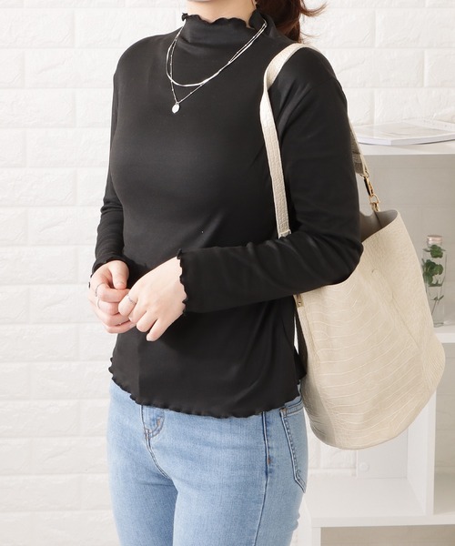 DAYRA tシャツ 裏起毛メロウフリルプチハイネック長袖プルオーバー