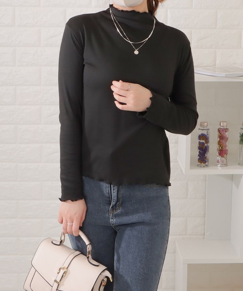 DAYRA tシャツ 裏起毛メロウフリルプチハイネック長袖プルオーバー