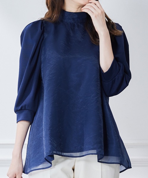 tシャツ オーガンジー重ねボリュームスリーブカットソー レディース