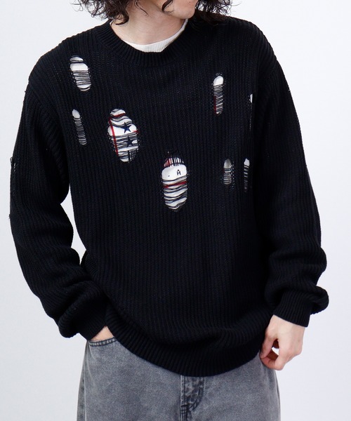 a lit r（ア リトル） セーター ニット レイヤードダメージニット