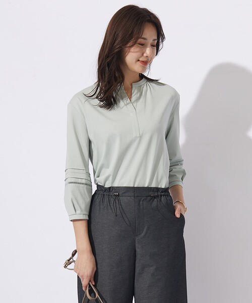 tシャツ 「洗える」プレーティングジャージー フロントタック カットソー レディース tシャツ 「洗える」プレーティングジャージー フロントタック