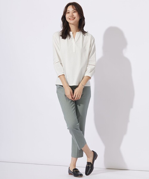 tシャツ 「洗える・接触冷感」プレーティングジャージー バンドカラー カットソー レディース 洗える・接触冷感】プレーティングジャージー バンドカラー