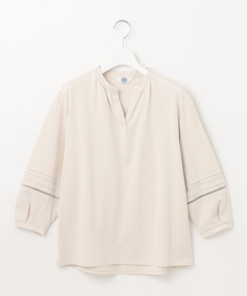 tシャツ 「洗える」プレーティングジャージー バンドカラー カットソー レディース 洗える】プレーティングジャージー バンドカラー カットソー / J
