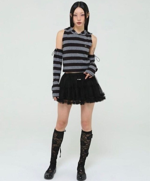 ニット セーター 「Uglyshadow」STRIPED HOODED KNIT VEST WARMER SET レディース UGLY SHADOW ニット セーター 「Uglyshadow」STRIPED HOODED