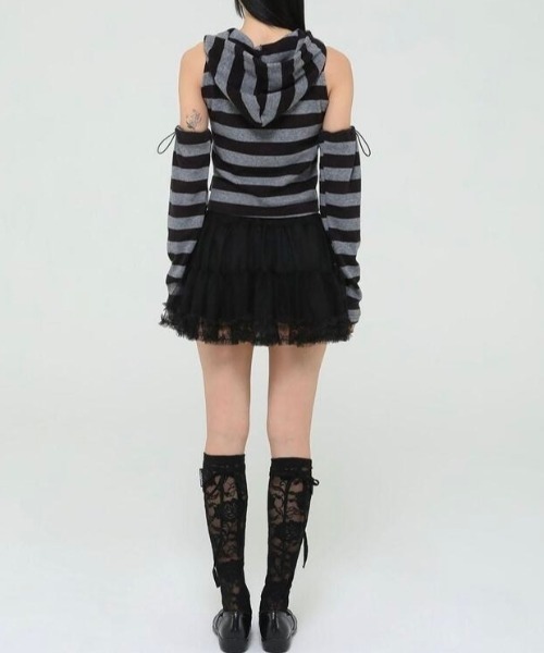 ニット セーター 「Uglyshadow」STRIPED HOODED KNIT VEST WARMER SET レディース UGLY SHADOW ニット セーター 「Uglyshadow」STRIPED HOODED