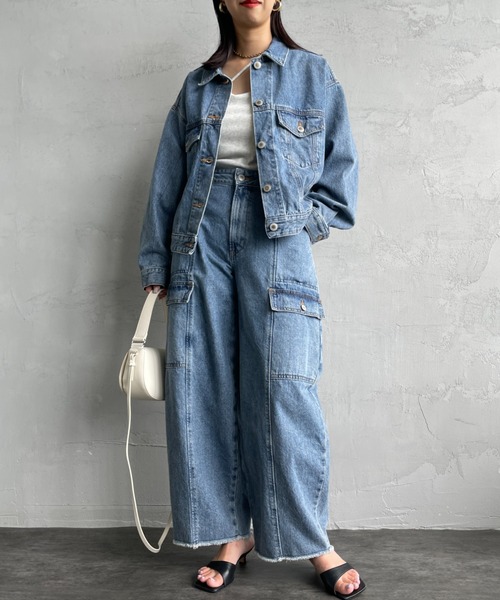 美品✨エムズグレイシー♡デニムサロペット ワイド デニム コットン リネン混 リネン風ワイドパンツ | msgracy