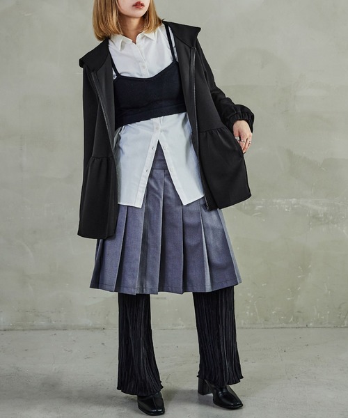Fashion Letter パーカー ダンボールニット ペプラムジップ