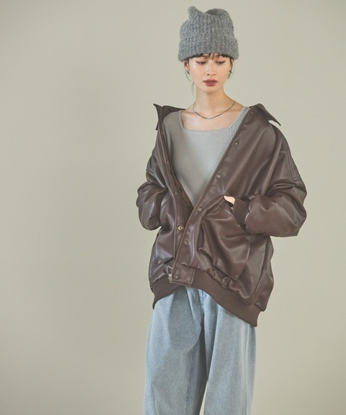 LAKOLE（ラコレ） ブルゾン アウター フェイクレザー中綿ブルゾン
