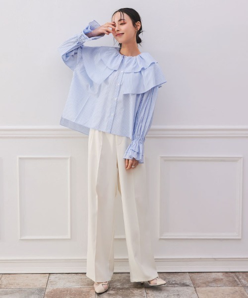 DONOBAN｜ラッフルカラーストライプブラウス | Rakuten Fashion