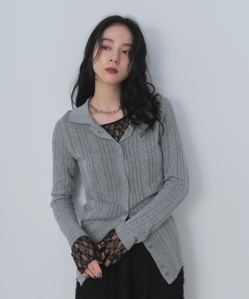 yumi 新品【完売品】ETRE TOKYO シアーリブニットカーディガン ETRE TOKYO - シアーリブニットカーディガン - ブラウン | ADDICT WEB SHOP