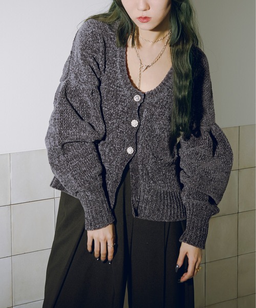 Ezick ニットカーディガン FREE チャコールグレー レディース