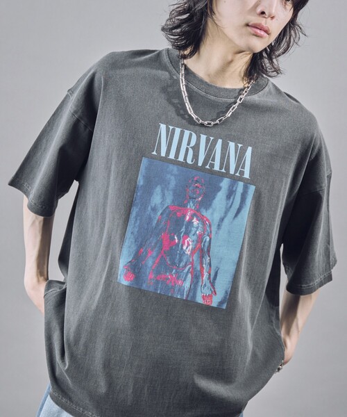 NIRVANA/SLIVER ブリーチ加工 tシャツ/ブラック PUBLUX tシャツ PUBLUX/パブリュクス NIRVANA SLIVER ピグメント