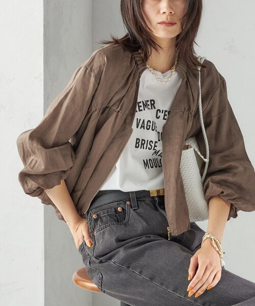[美品]SHIPS シップス ♪洗える リネン100% ジップギャザーブルゾン SHIPS（シップス） ブルゾン アウター 「手洗い可能」バック ギャザー