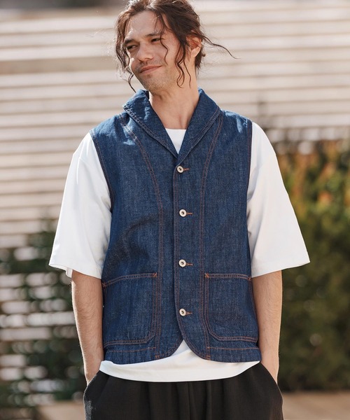 CAMBIO（カンビオ） ベスト ジレ mcg3611- 綿麻デニムショールベスト