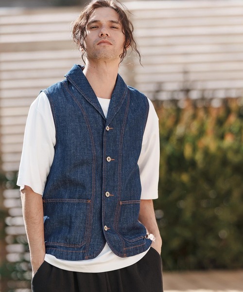 CAMBIO（カンビオ） ベスト ジレ mcg3611- 綿麻デニムショールベスト